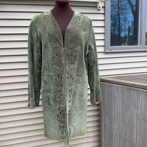 Avanti Green Suede Coat Jacket w/ Embellishment Detail Size L